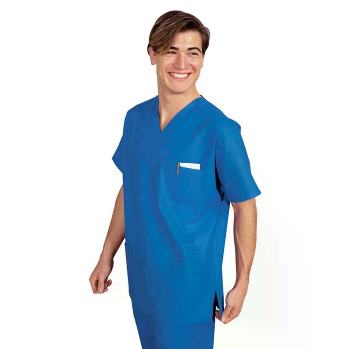 Casacca Sanitaria Unisex Isacco Collo a V 100% Cotone Mezza Manica con 3 Tasche thumbnail 7
