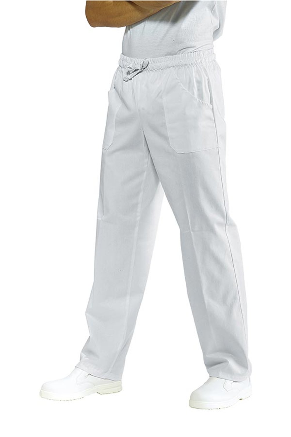 Pantalone Sanitario Unisex Bianco Isacco 100% Cotone 190 g/m² con Elastico e Laccio Regolabile thumbnail 2
