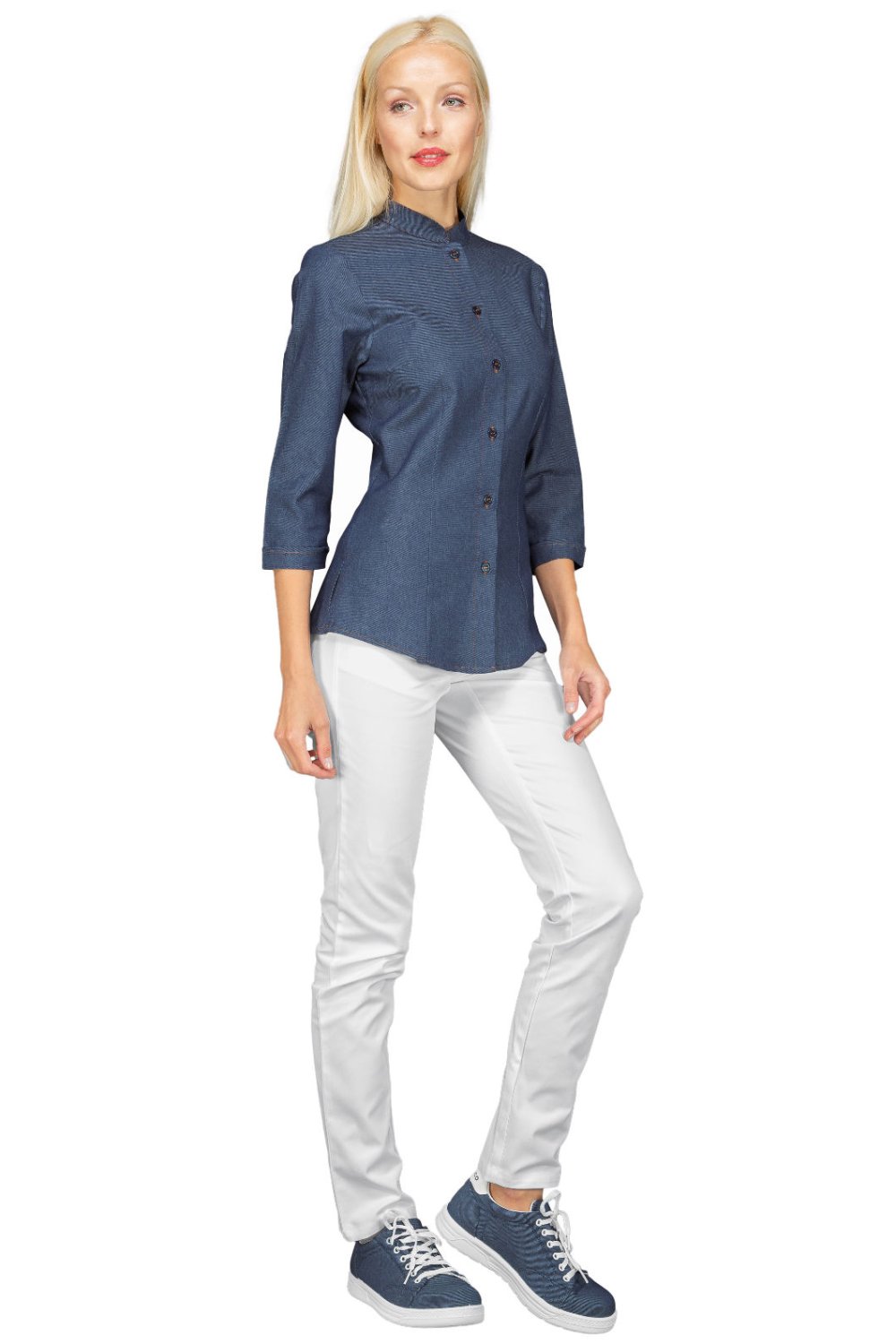 Camicetta Hollywood Isacco Donna Manica 3/4 Stretch con Collo Coreano per Cameriera, Barista e Reception thumbnail 2
