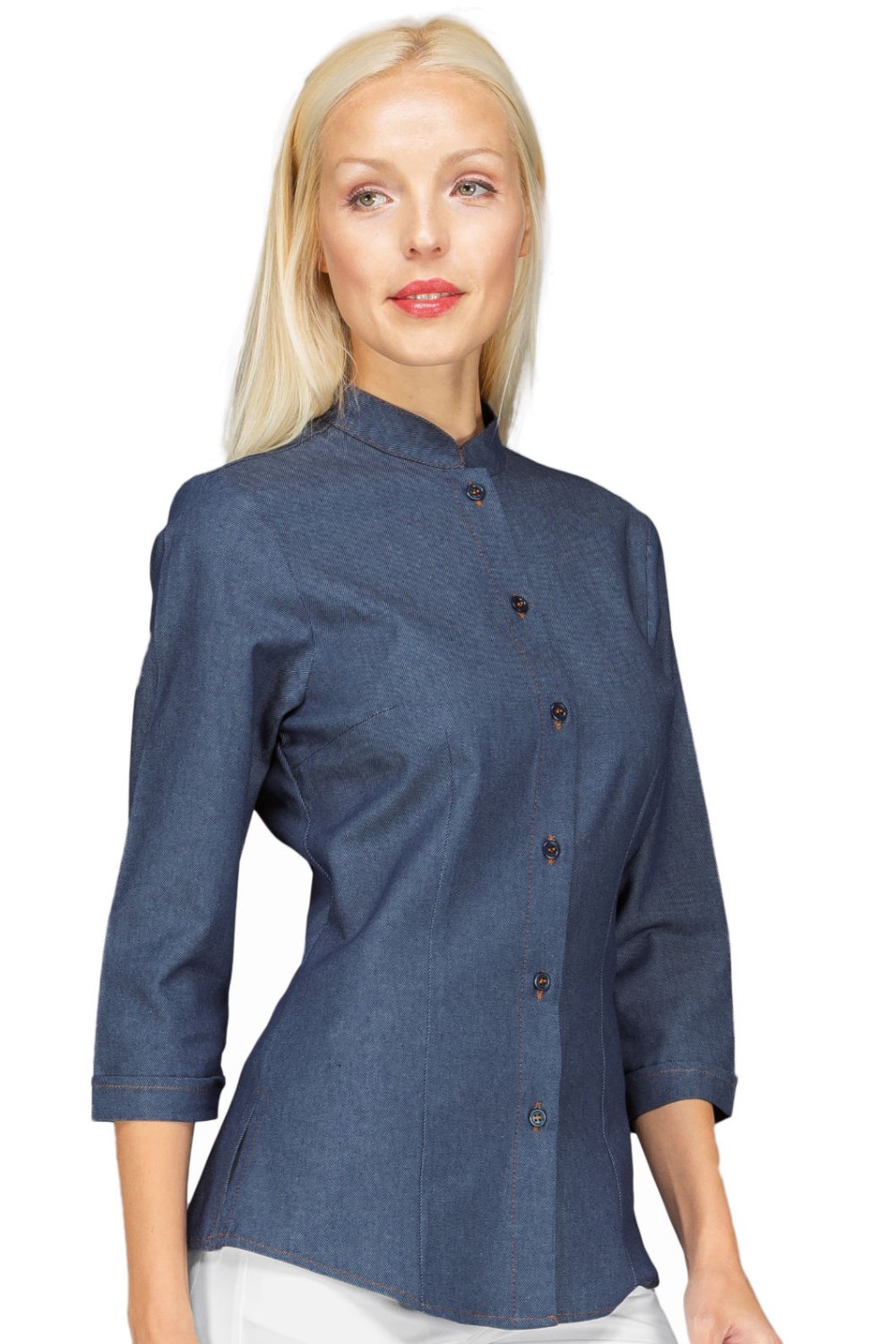Camicetta Hollywood Isacco Donna Manica 3/4 Stretch con Collo Coreano per Cameriera, Barista e Reception thumbnail 5