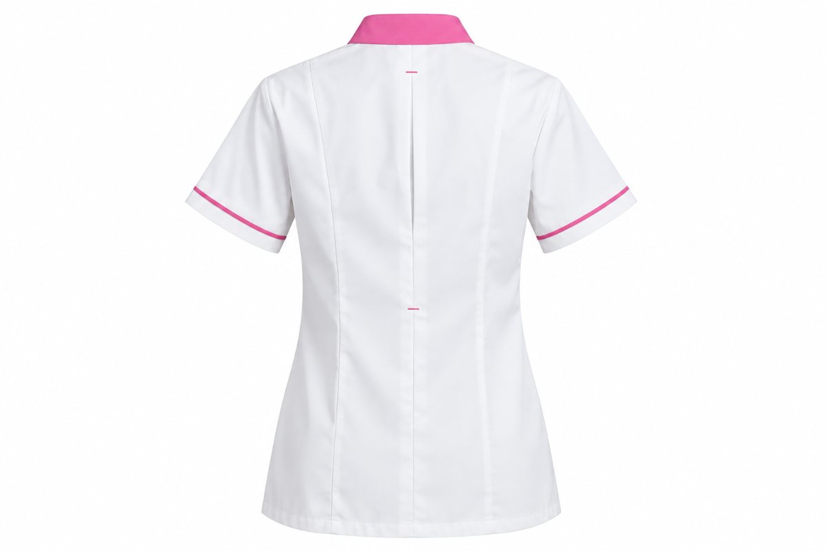 Casacca Professionale Donna Victory Bianca con Riporti Rosa e Bottoni a Pressione thumbnail 2