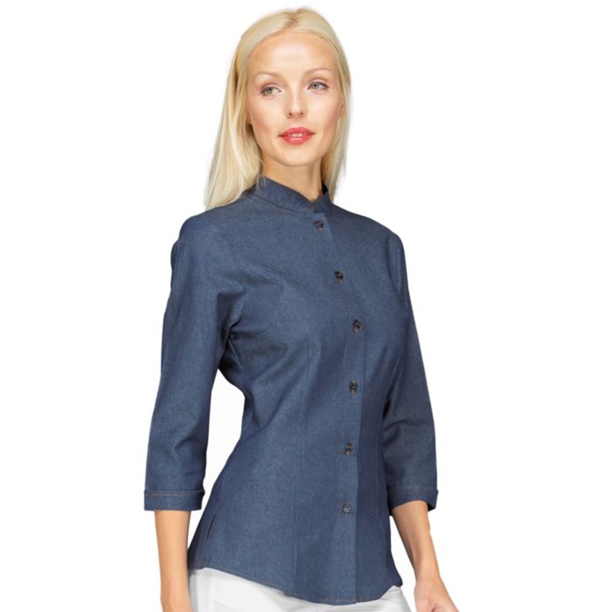 Camicetta Hollywood Isacco Donna Manica 3/4 Stretch con Collo Coreano per Cameriera, Barista e Reception