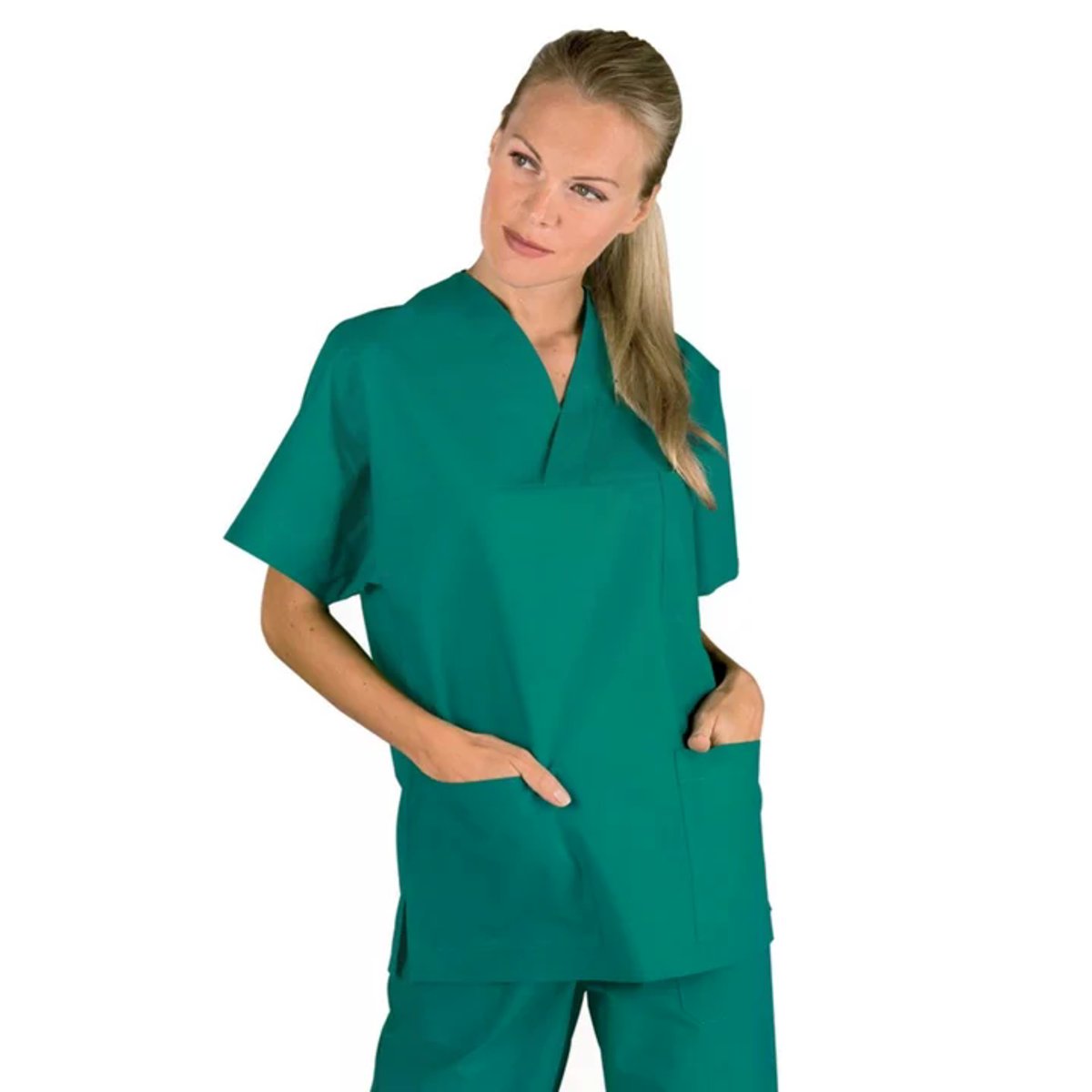 Casacca Sanitaria Unisex Isacco Collo a V 100% Cotone Mezza Manica con 3 Tasche thumbnail 5
